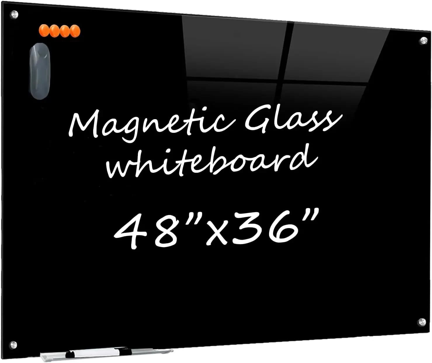 Lavagna Magnetica in Vetro 48x36 Senza Cornice con Magneti Super Potenti per Ufficio e Aula