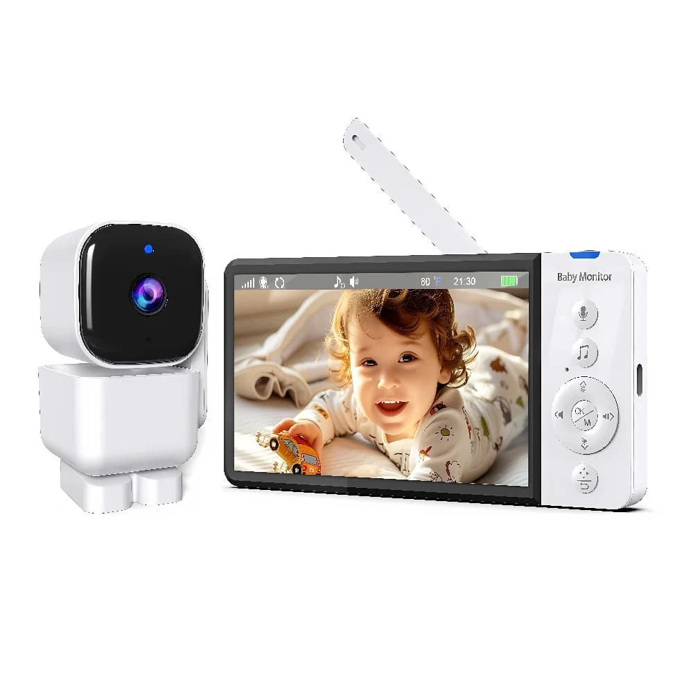 Nuovo Baby Monitor Video da 5'' con Telecamera PTZ Zoom, Audio Bidirezionale, Visione Notturna IR, Sorveglianza di Sicurezza e Ninna Nanna