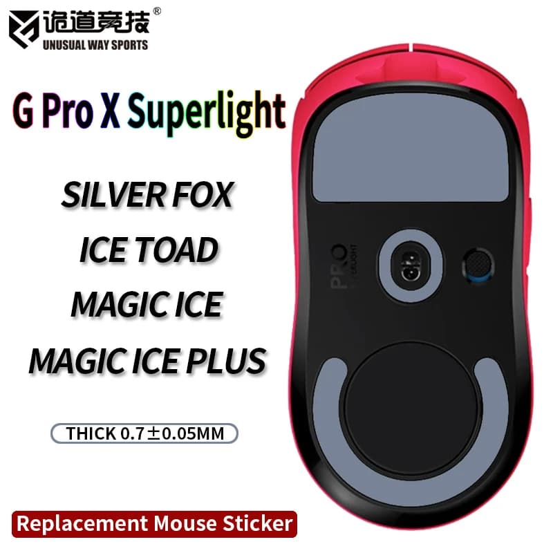 Pattini per Mouse UnusualWaySports G Pro X Superlight, Glides Curve Edge Silver Black Fox Magic Ice GPX GPW2
