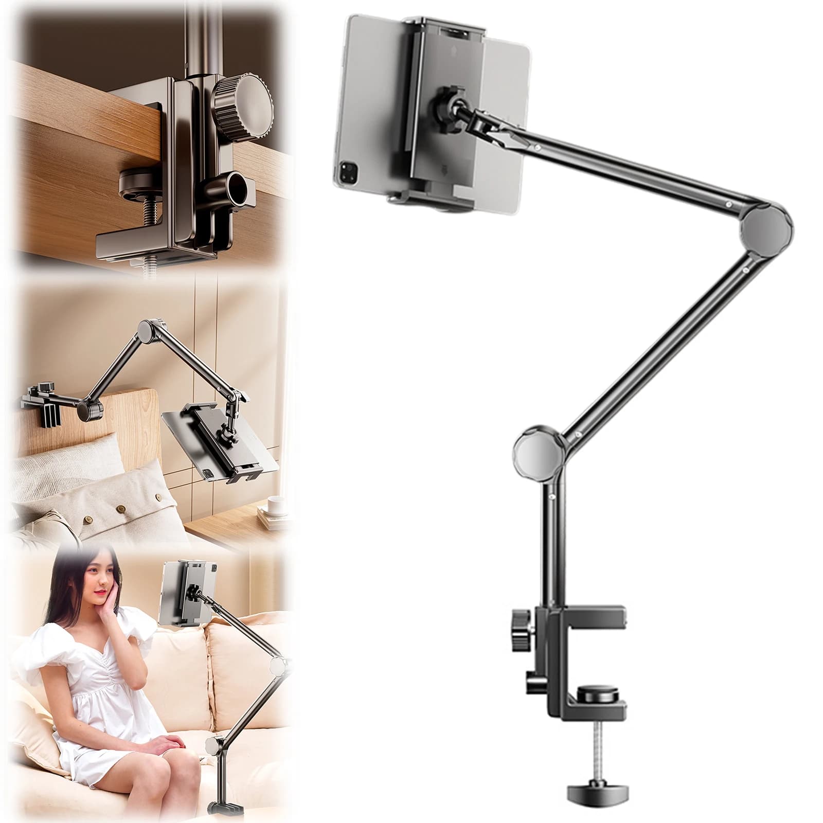 Supporto per Monitor Portatile con Morsetto Universale, Regolabile a 360 Gradi, Pieghevole, Multi-Angolo, per Trasmissioni in Diretta