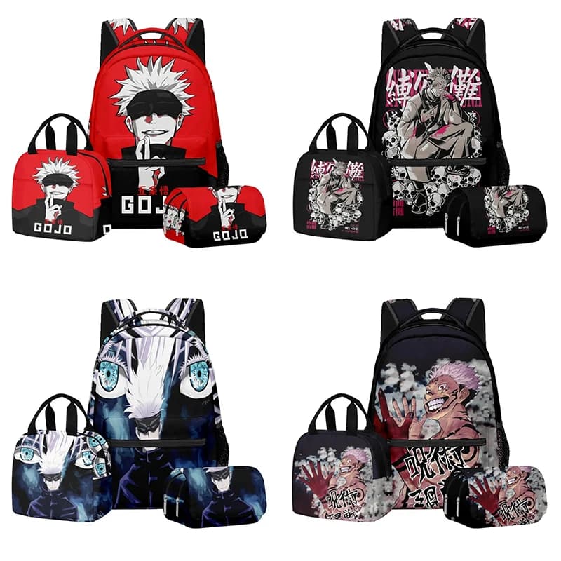 Jujutsu Kaisen Anime Peripheral Gojo School Backpack Lunch Bag Pencil Case 3-Piece Set Student Backpack Laptop Canvas Bags Gift