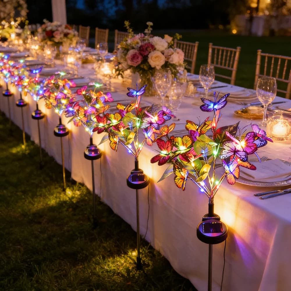 Luci Solari da Esterno a Forma di Farfalla e Fiore, Decorazioni per Matrimoni e Compleanni, Lampada da Giardino, Ornamento per Sentieri