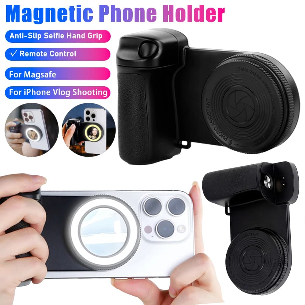 Impugnatura magnetica con luce di riempimento per staffa antiscivolo per smartphone Magsafe fotocamera selfie otturatore remoto Bluetooth per iPhone