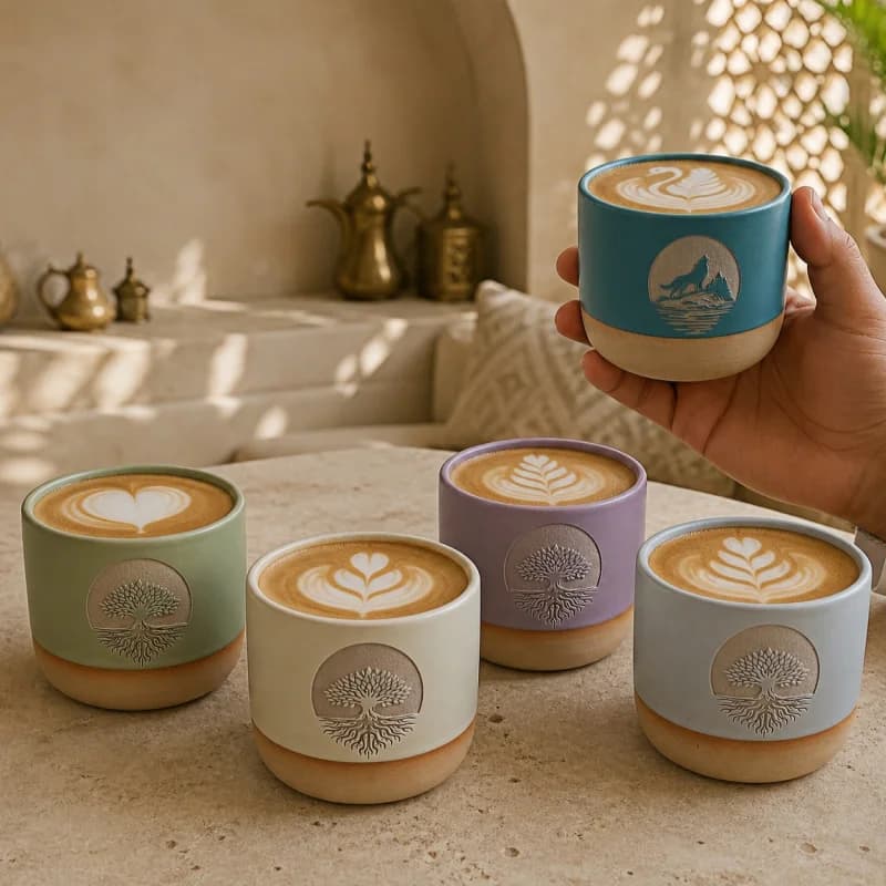 Elegant 220ml Handleless Ceramic Coffee Mug Tree of Life Relief Matte Glaze Tea Cup for Espresso Latte Home Cafe Office Gift