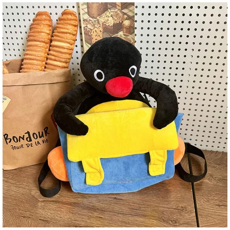 Zaini in peluche pinguino cartone animato da 35 cm Borsa in peluche Pingu carino Zaino in peluche morbido per regali di compleanno per studentesse all'ingrosso