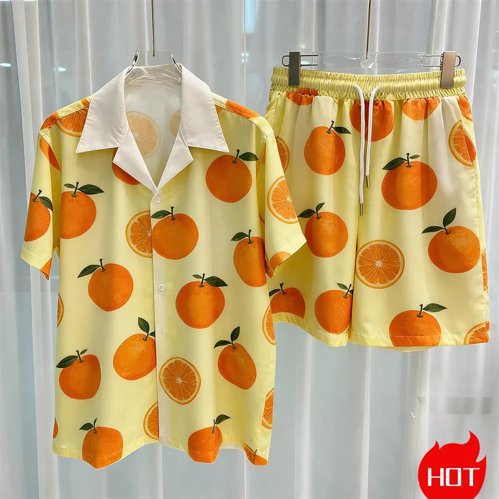 Digital Printed men's Set Fashion two-piece Shorts Set high-quality Summer Vacation Shirt Sett Unisex Y2k Shirt Set Home Pajamas