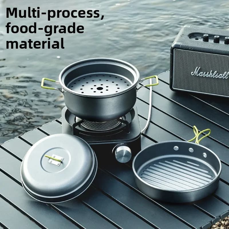 TaoCun camping set of three large terracotta pieces, resistant to high temperatures, for cooking soups and barbecue.
