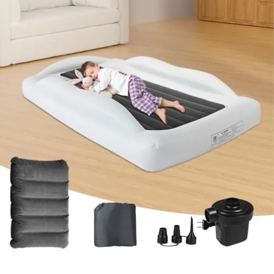 Letto da Viaggio Gonfiabile per Bambini - 61 Pollici con Cuscino, Letto Portatile per Viaggi con Sponde di Sicurezza - Set Materasso ad Aria Confortevole