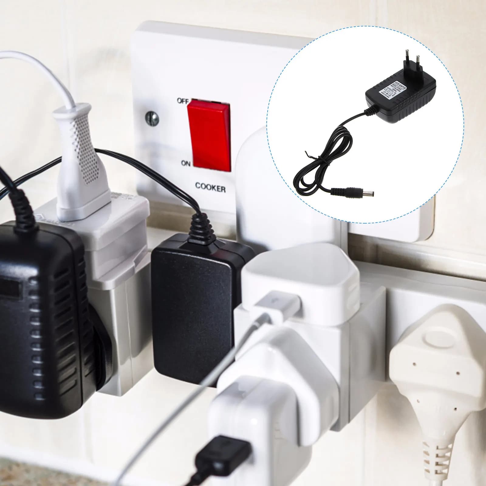 Adattatore di Alimentazione EU 6V 2A Nero, Caricabatterie AC 100-240V 50-60Hz a DC 6V 2000mA con Punta 5.5x2.1mm, Portatile per Casa, Ufficio e Viaggio