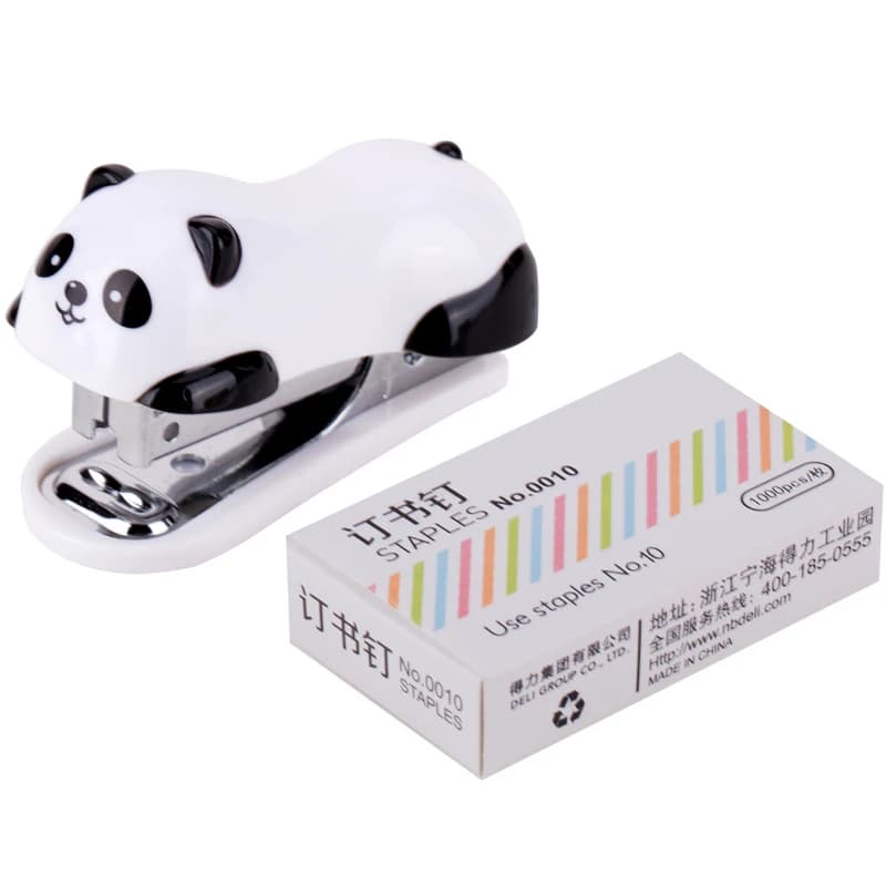 Nuovo pacchetto 1pc Mini cucitrice Set Cartoon Panda Bambino Apprendimento Cancelleria Scuola Forniture per ufficio Porta graffette