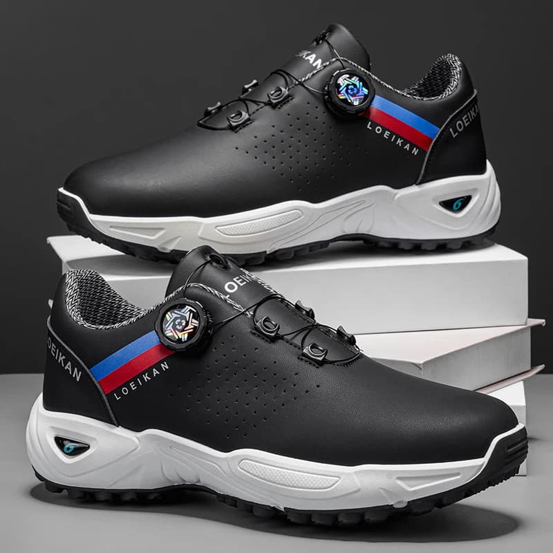 Men's Golf Shoes with Rotary Buckle - Breathable Non-slip Spikeless Golf Sneakers