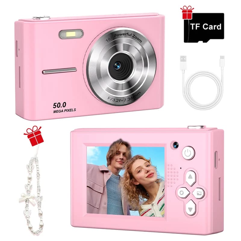 Digital Camera 50MP 16x Zoom Portable Mini Video Camera For Teenagers Home Use Free Memory Card And Card Reader