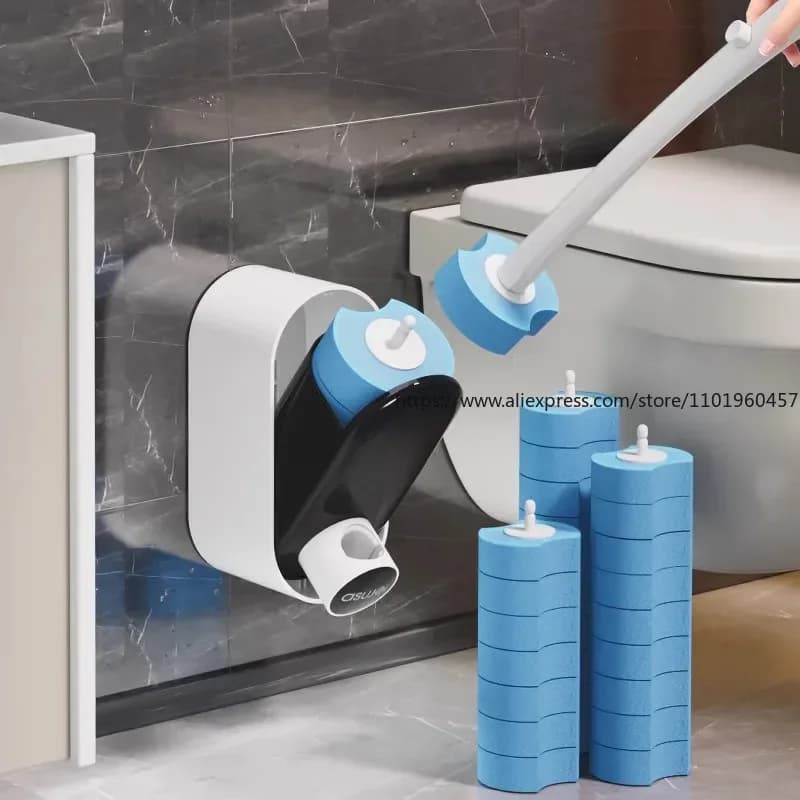 Disposable Toilet Brush with No Dead Corners for Cleaning Bathroom Wall Hanging Set Replacement Head