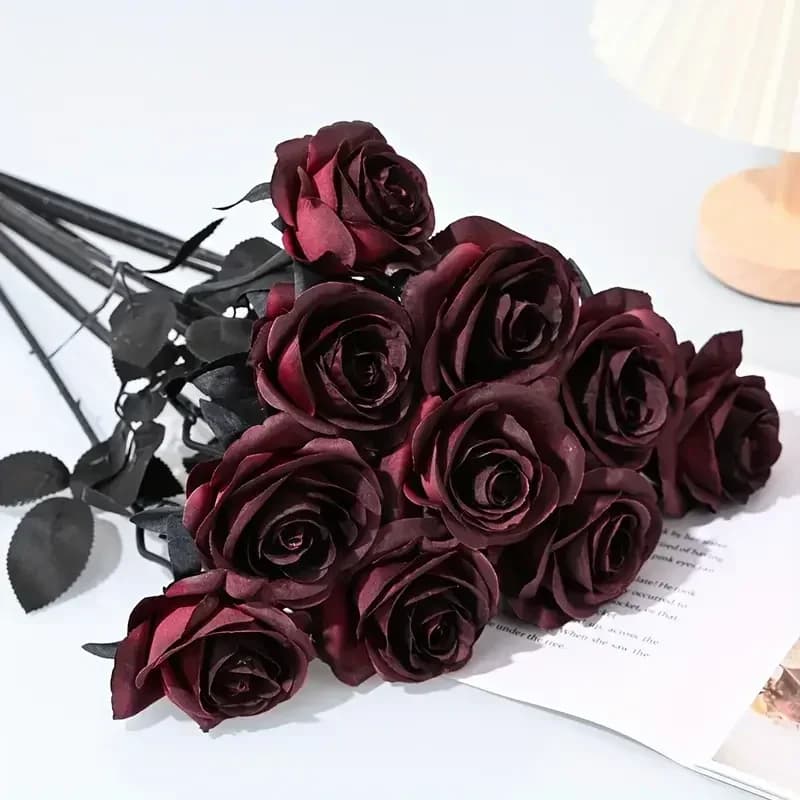 5-15 Pezzi Nuove Rose Artificiali Rosse Vino a Stelo Lungo 2026, Rose Finte in Seta per Decorazioni Floreali di Casa, Matrimoni, Hotel, Ufficio e Tavoli