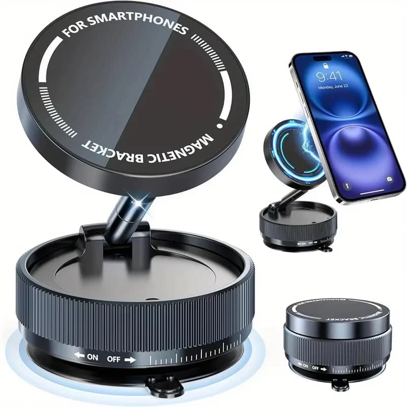 Supporto Magnetico per Telefono da Auto con Ventosa Meccanica, Rotazione a 360 Gradi, Universale e Pieghevole per Auto/Superfici Lisce