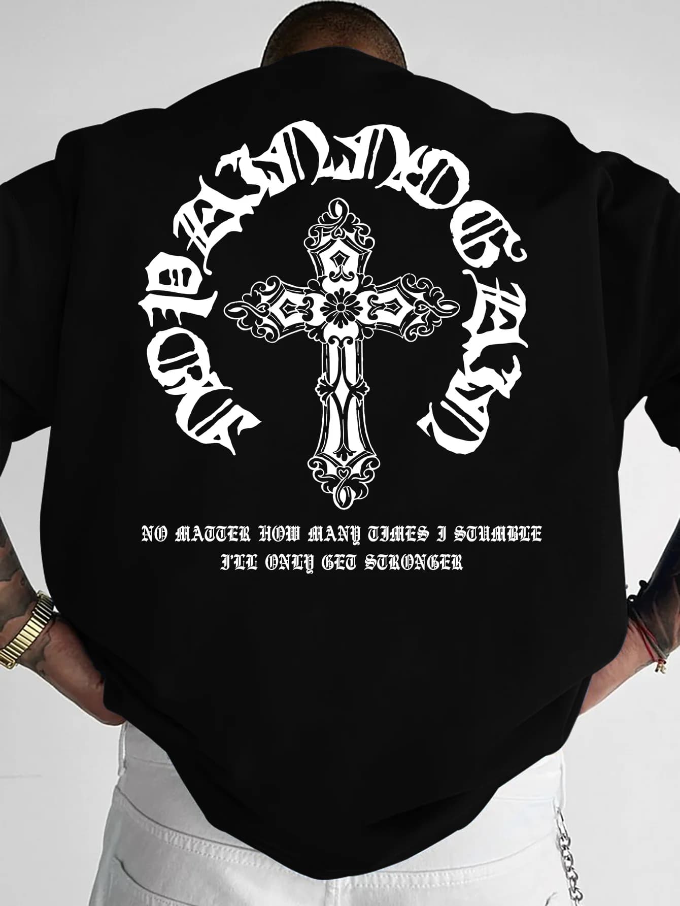 T-shirt Gotica da Uomo Streetwear con Grafica Ornata a Croce e Cerchio, Abbigliamento Estivo da Uomo, T-shirt a Maniche Corte con Stampa GYM