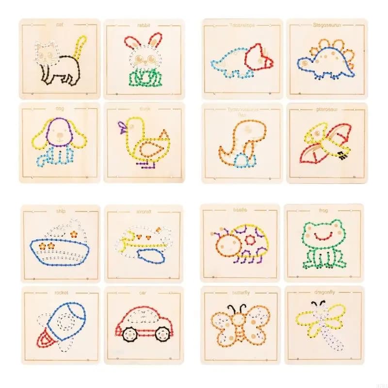 97BA EducationalWood Lacing Toy ToToddler Fine Motor Skills Lacing Board Children Educational Sensory Toy for Boy Girl 3-6