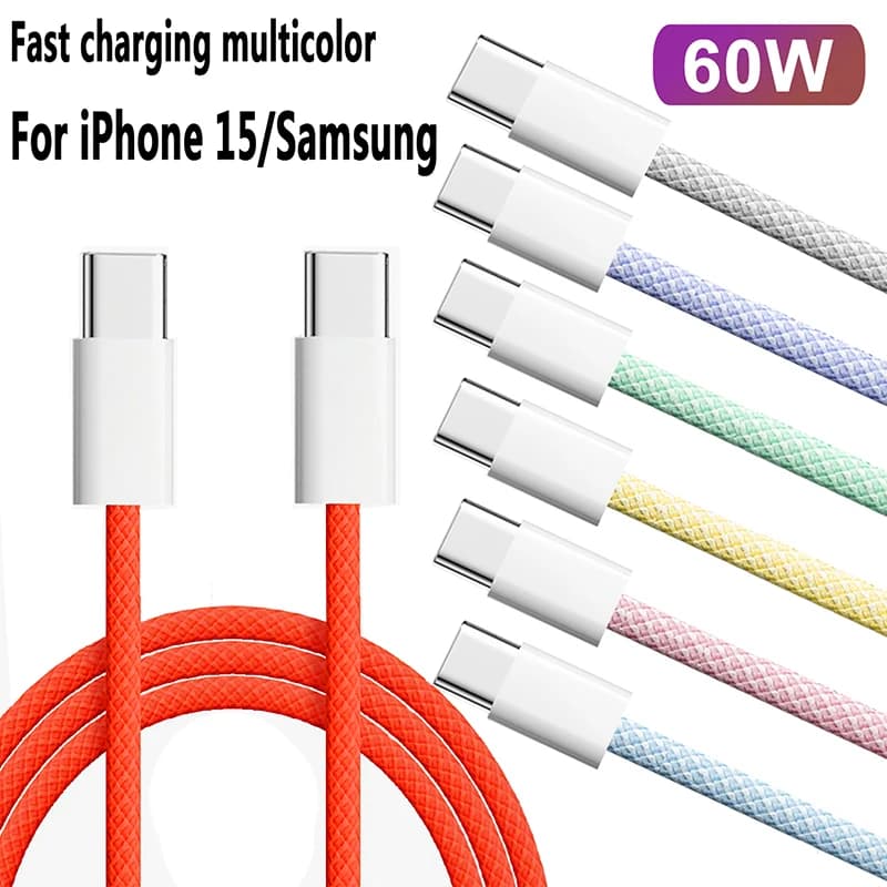Usb C to Type C Fast Charging PD 60W Mobile Phone Date Cable For phone15 16 Android Samsung Huawei Type C Braided Charger Cable