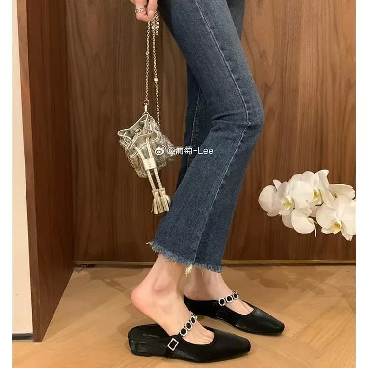 2025 Spring New Strass Bling Bridal Shoes Low Heel Comfortable Moccasins Silver slippers Women's shoes Apartments Zapatos De Mujer