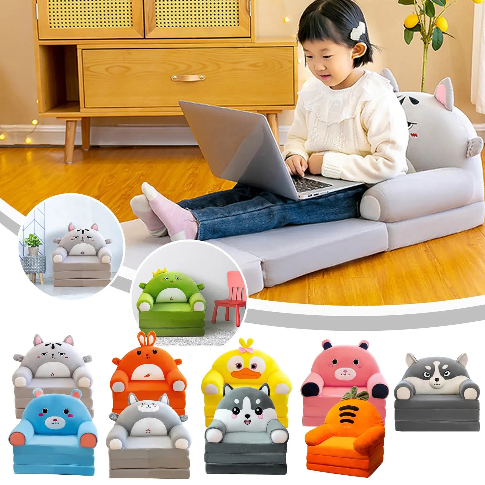Children's folding sofa back armchair 2 in 1 folding sofa for children cute cartoon sofa for children sofa bed openable for children