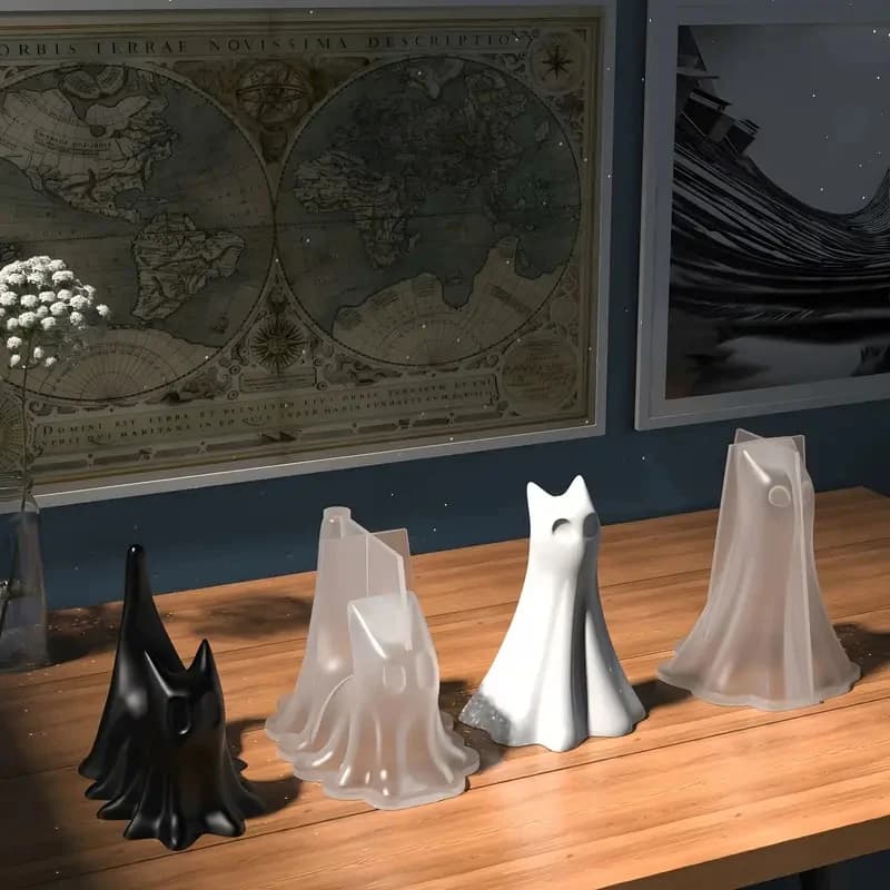 VP Nuovo Stampo in Silicone a Forma di Gatto Fantasma di Halloween per Candele Fai da Te, Gesso, Resina, Decorazioni Spettrali, Decorazioni di Halloween