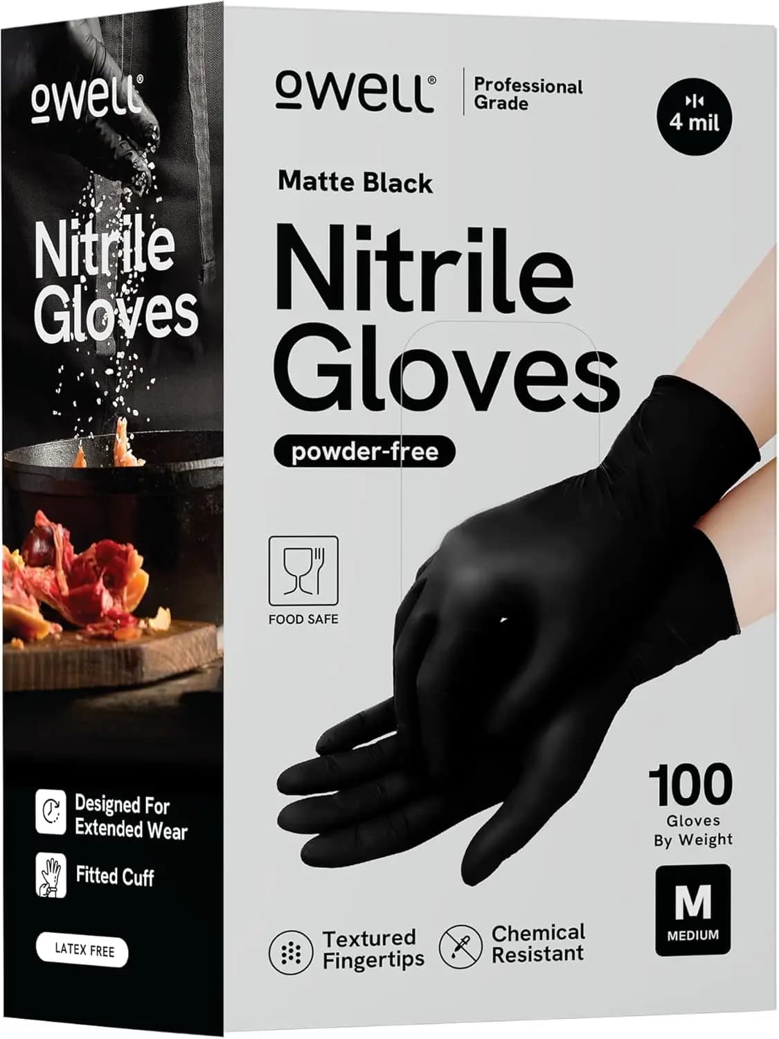Guanti in Nitrile Nero da 4 Mil - Sicuri per Alimenti, Senza Lattice, Senza Polvere, Resistenti agli Agenti Chimici