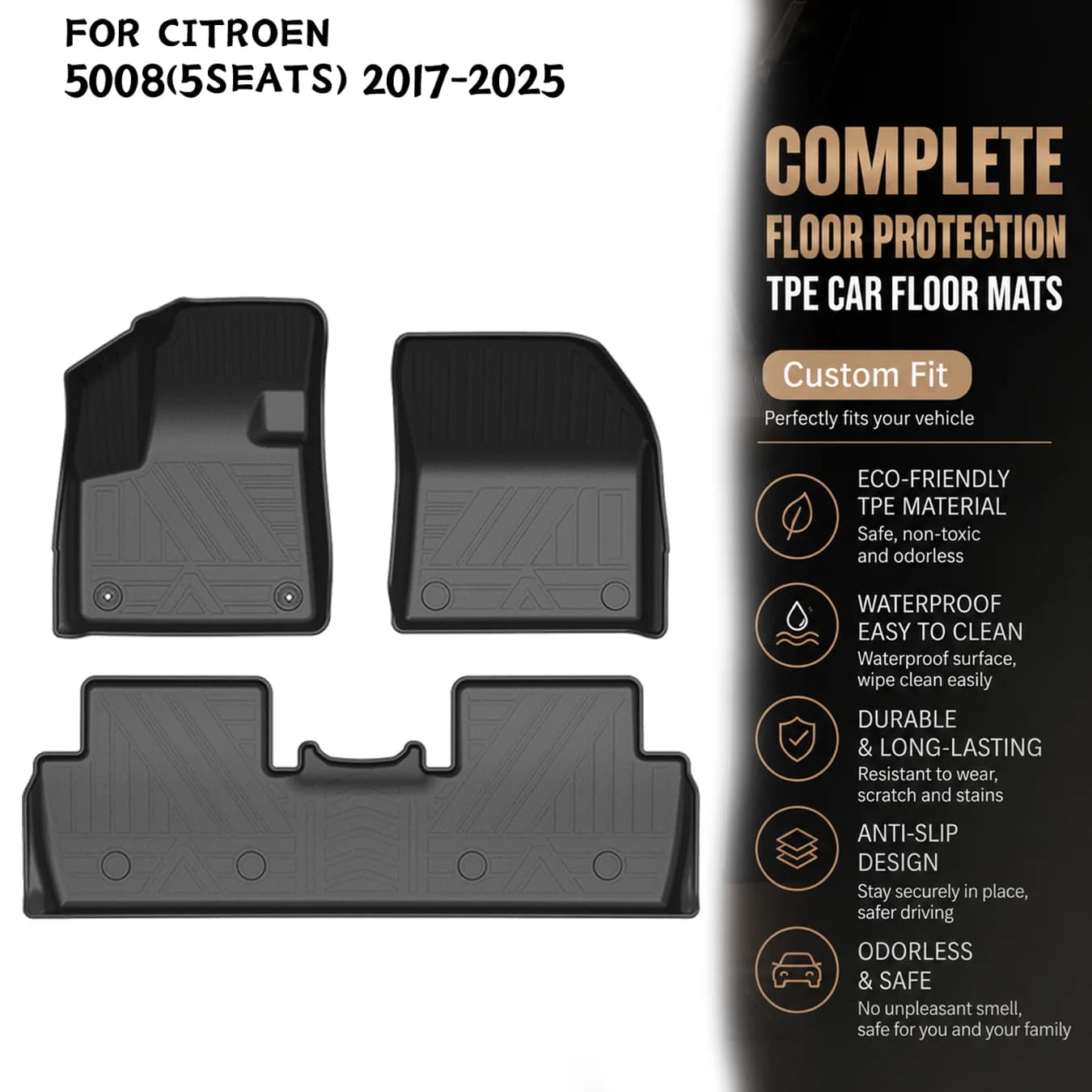 [LHD]Citroen 5008(5seats) 2017-2025 Four Seasons Waterproof and Anti-Slip TPE Floor Mat for Cars.