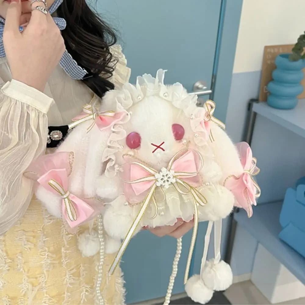 New bag shoulder bag in cute bunny bunnies Lolita Princess Kawaii Handbags with chain of sweet pearls Bag with long ears rabbit