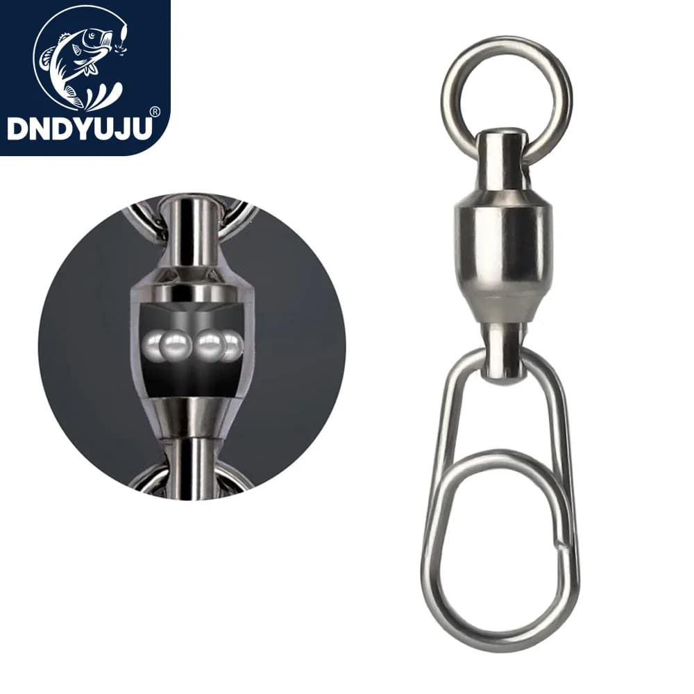 20pcs Fishing Bearing Rolling Swivels Stainless Steel Oval Split Rings Hooked Snap Fishing Lure Connector Accessories