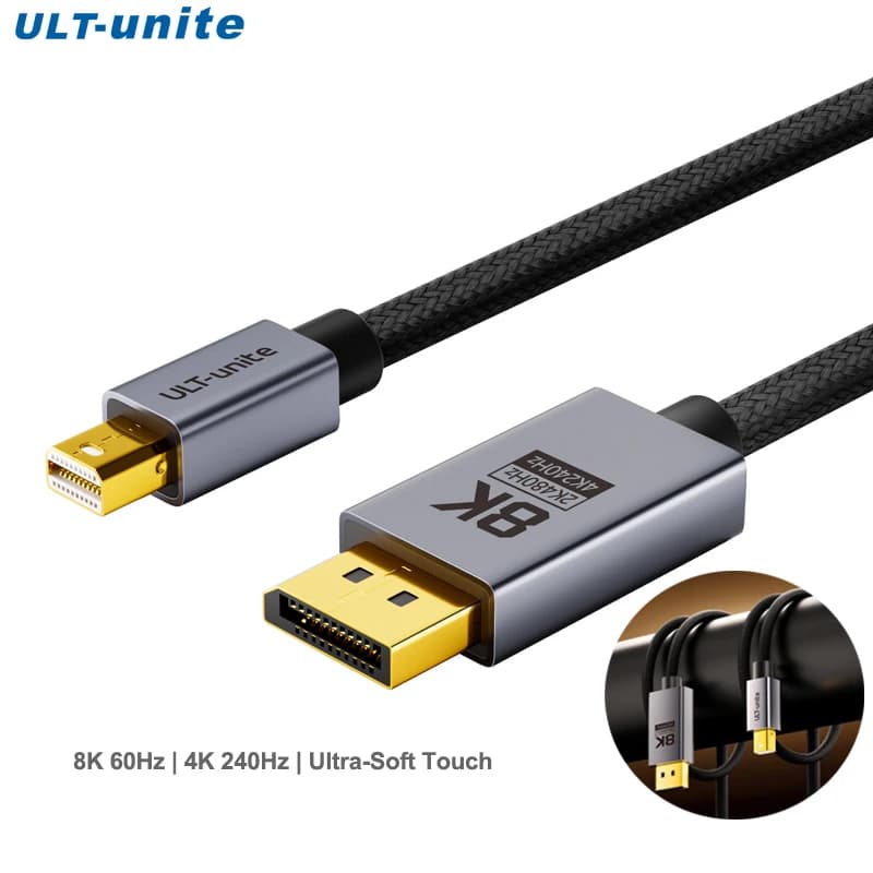 Cavo Mini DP a DP Intrecciato Ultra Morbido 8K, Cavo Flessibile in Nylon Mini DisplayPort a DisplayPort 1.4 8K@60Hz 4K@240Hz 2K@480Hz