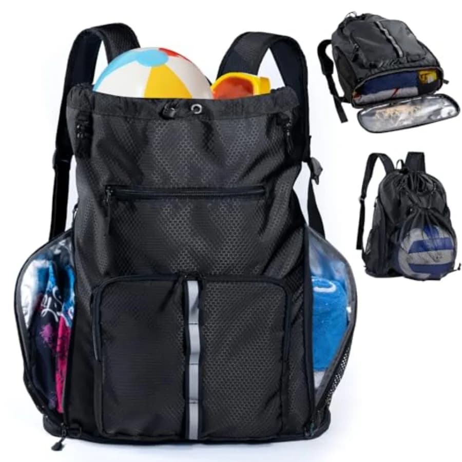 Large Beach Backpack Waterproof Sandproof - Customized Oversized Drawstring Pool Bag with Shoe Compartment for Toiletries, Towe
