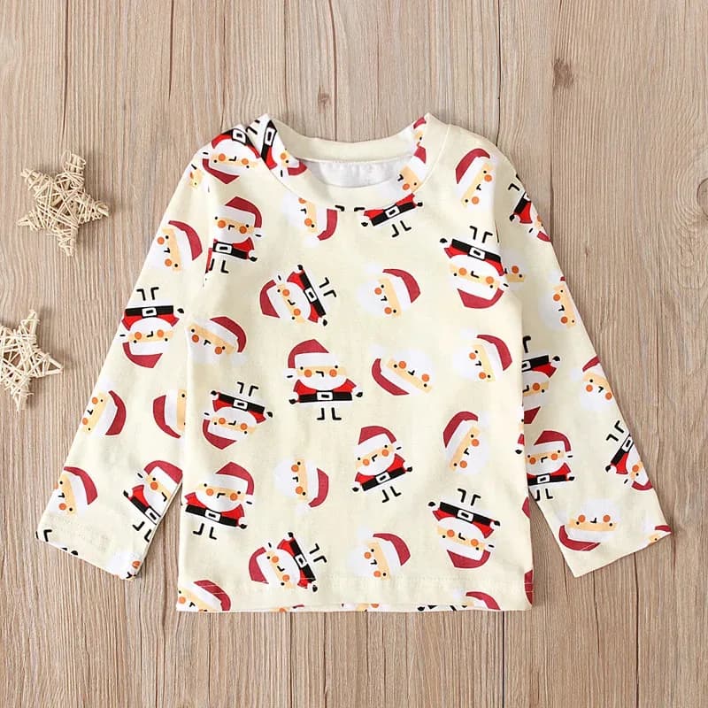Maglietta con stampa carina di Babbo Natale, girocollo, manica lunga, pigiama autunnale, maglietta da cartone animato per bambini, ragazzi e ragazze