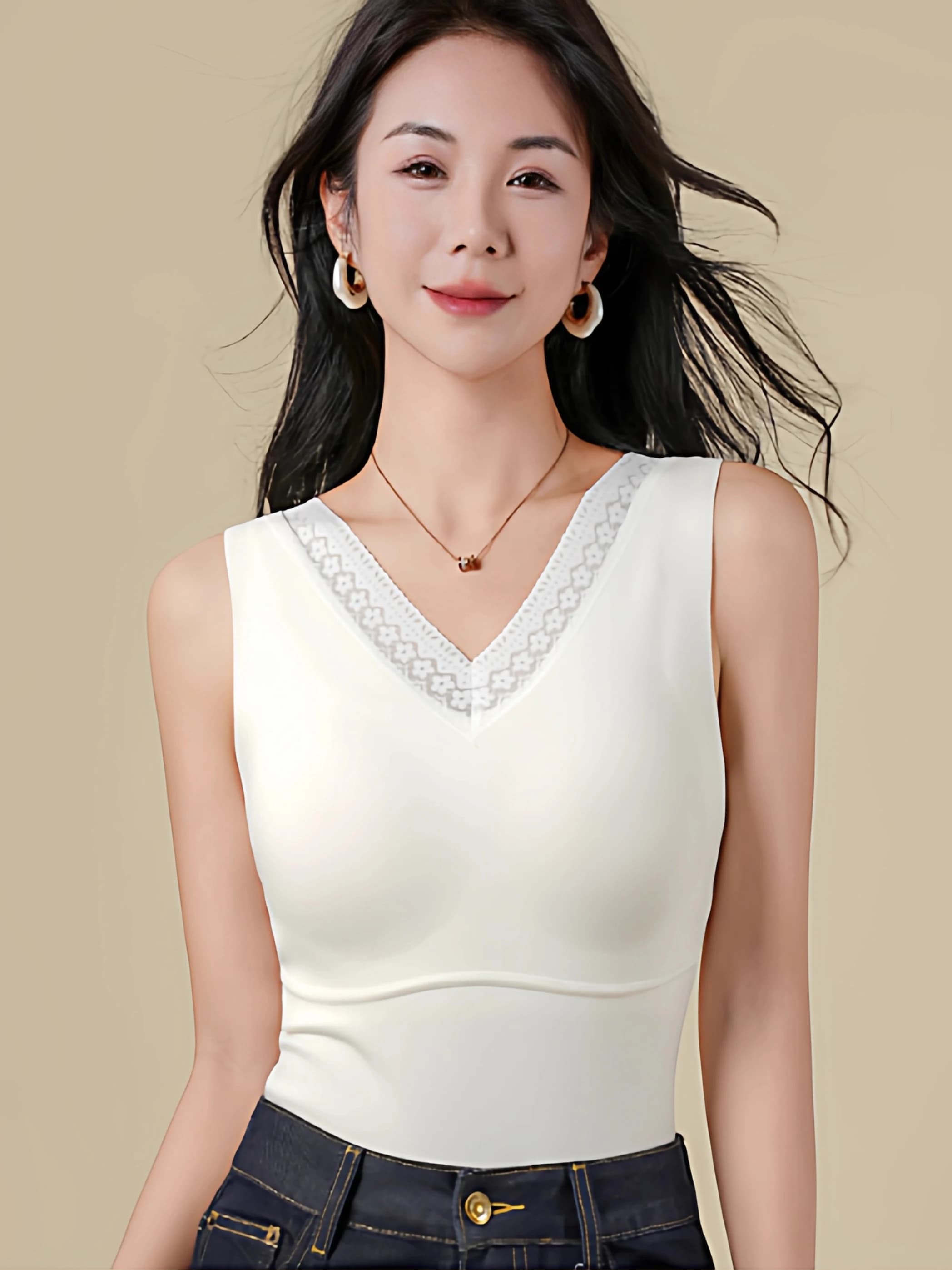Warm Lace Women's Vest Autumn Winter New Sle Inteated Sl Thermal Underwear with Chest Pad Flounce Casual Wear