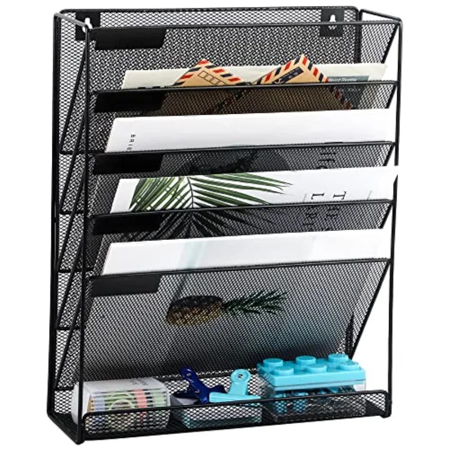 Organizzatore da scrivania in rete a 6 livelli, porta documenti da parete, supporto verticale per posta e fogli, organizer da scrivania