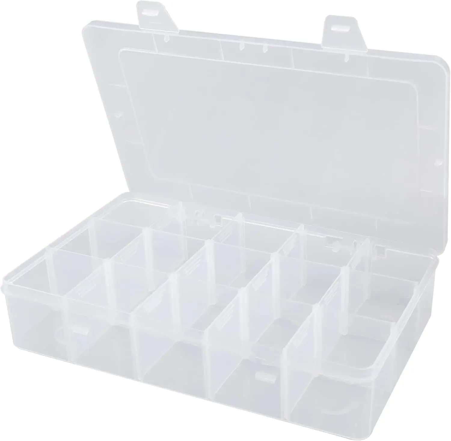 Scatola Organizzatrice in Plastica Trasparente con 15 Scomparti e Divisori Rimovibili per Perline, Gioielli, Attrezzatura da Pesca
