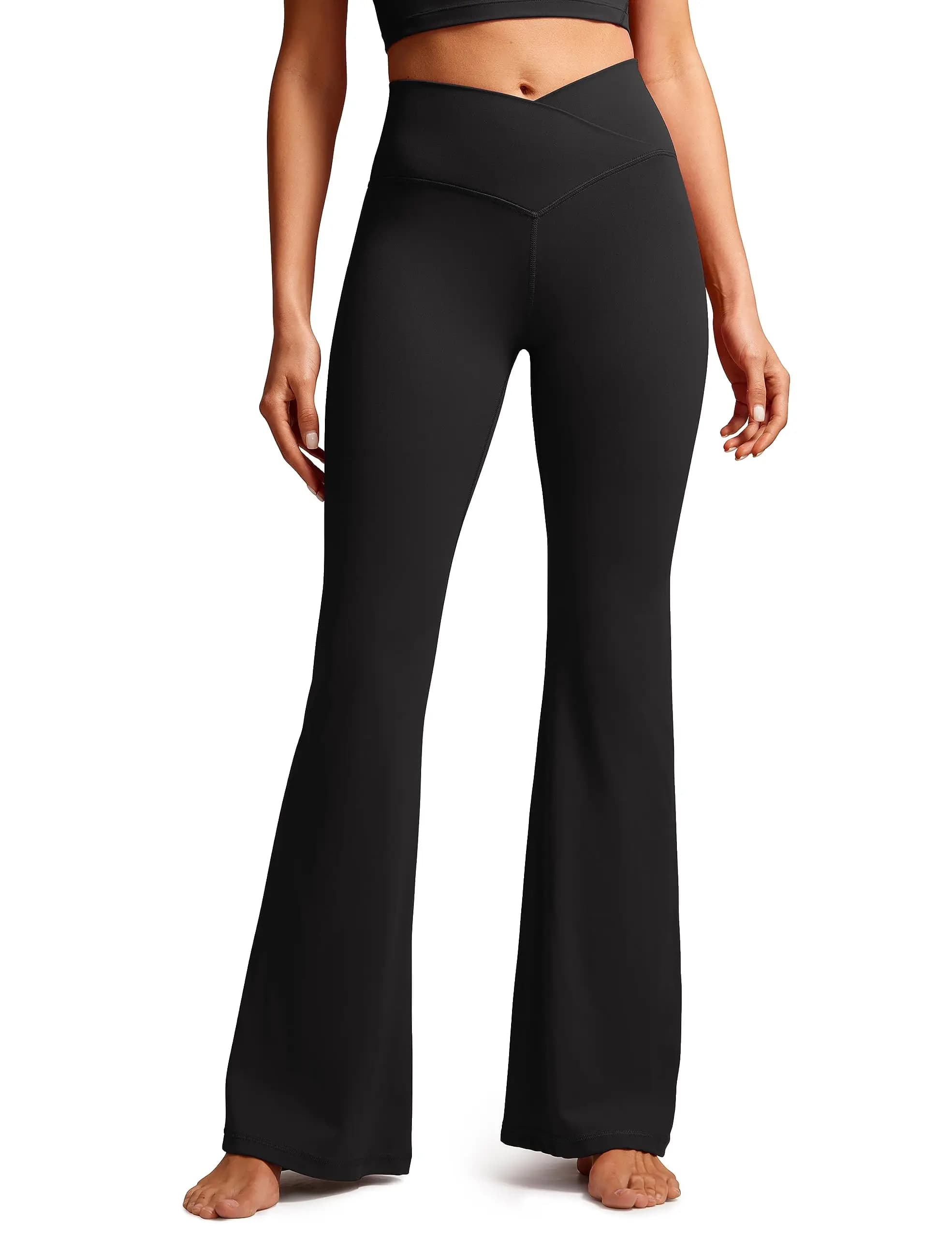 Leggings svasati incrociati da donna Pantaloni da yoga con controllo della pancia e taglio incrociato a V a vita alta