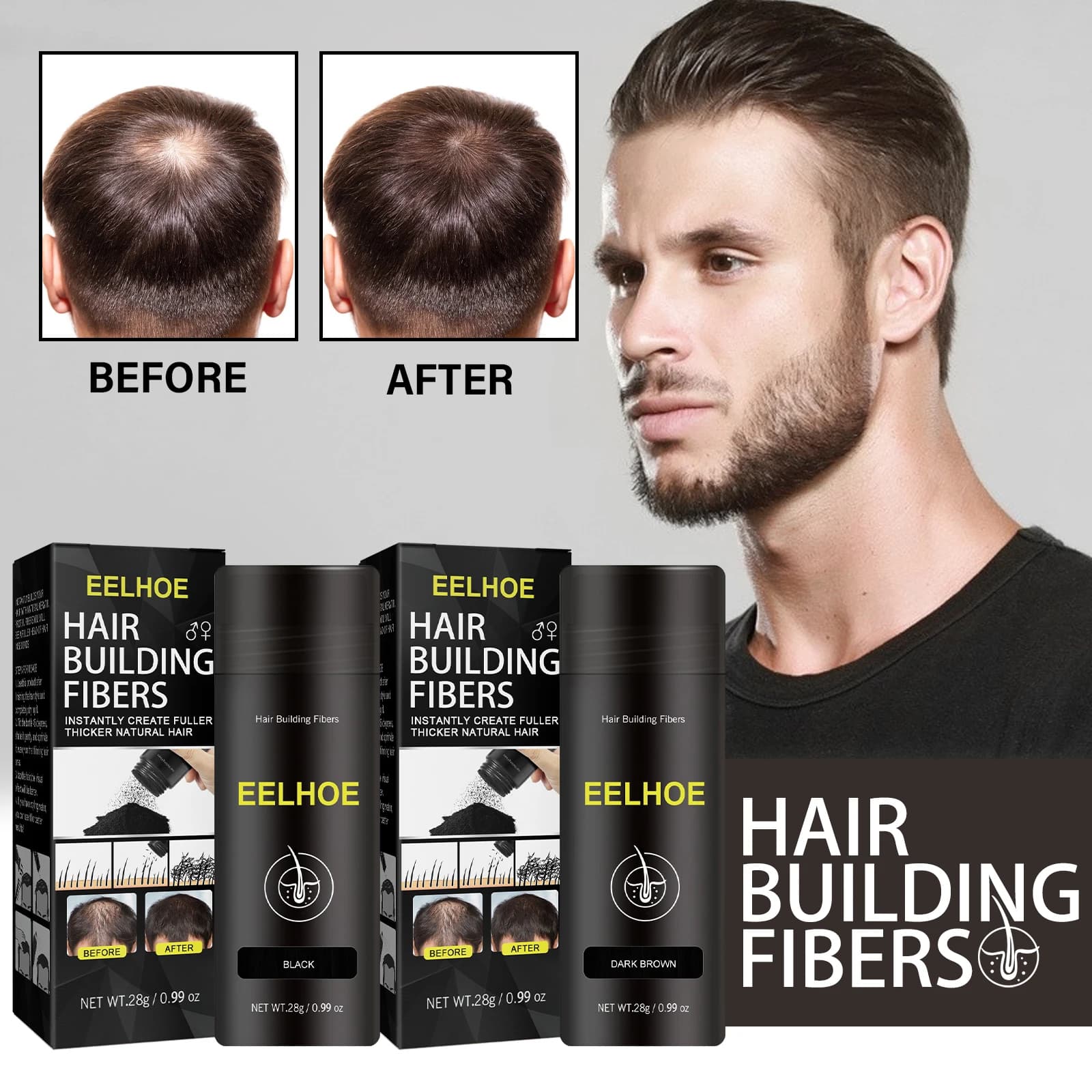 Nero/Marrone scuro Cheratina Linea sottile Ombra in polvere Linea sottile Grigio Bianco Copertura per capelli Polvere Riempimento Fronte Attaccatura dei capelli Correttore per capelli