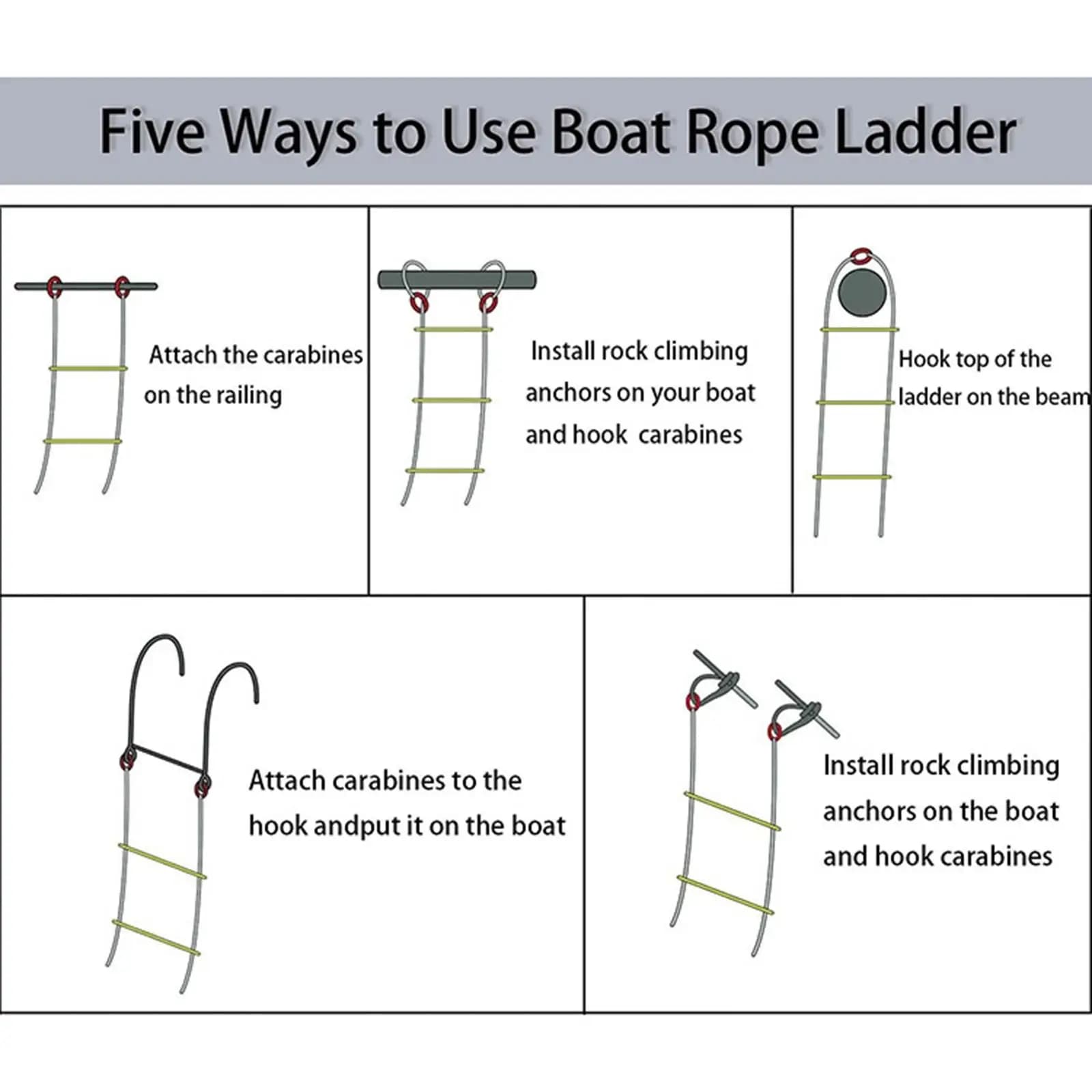 Five Steps, Boat Rope Ladder Swim Ladder Durable, Portable, Marine Boarding Rope Ladder Climbing Rope Ladder for Kayaking Yacht