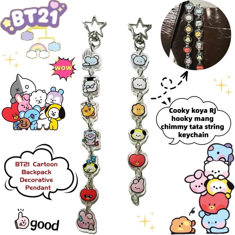 BT21 Cooky koya RJ Shooky Man Chimmy Tata Creative Keychain and Cartoon Shaped Soul, Backpack Pendant, Secondary Soul Accessories