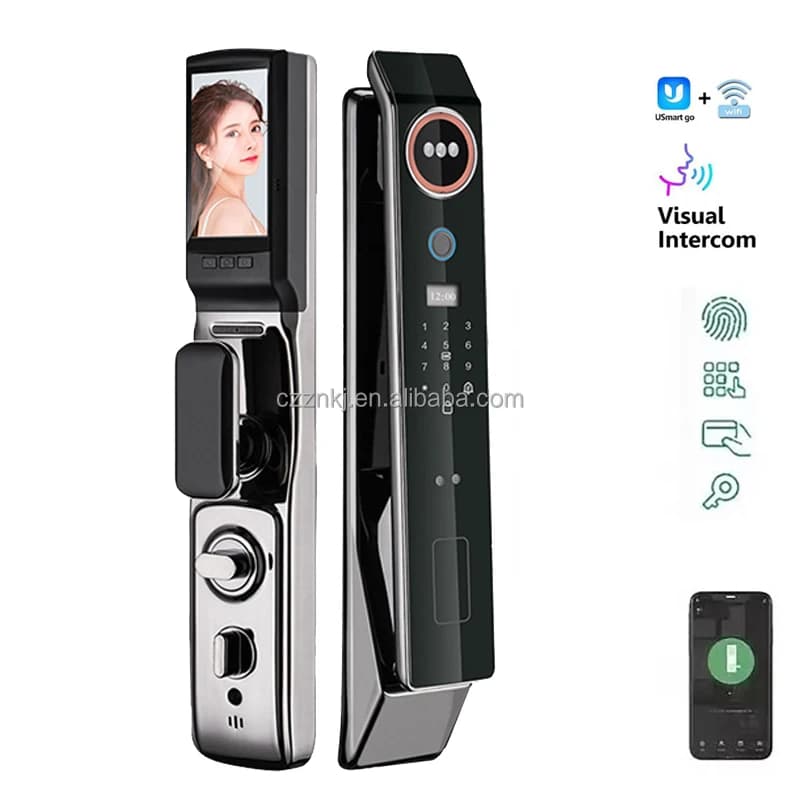 Serratura Intelligente per Porte in Legno con Riconoscimento Facciale 3D, Impronta Digitale e Password, WiFi e Cloud, Antifurto in Lega di Alluminio