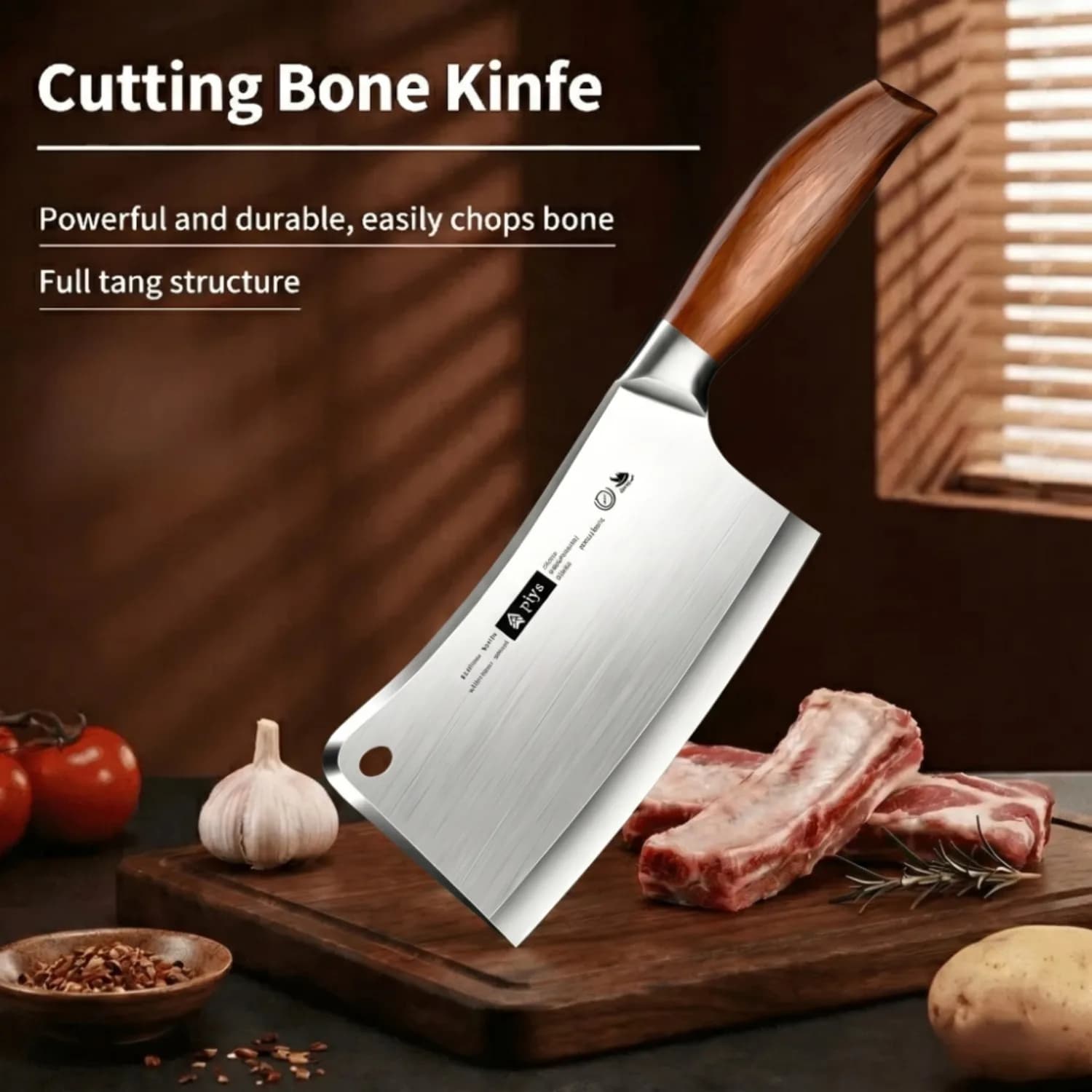 Premium Kitchen Knife,Professional Meat Cleaver with Wood Handle,Ultra Sharp Stainless Steel Butcher Chopping Knife for Cutting