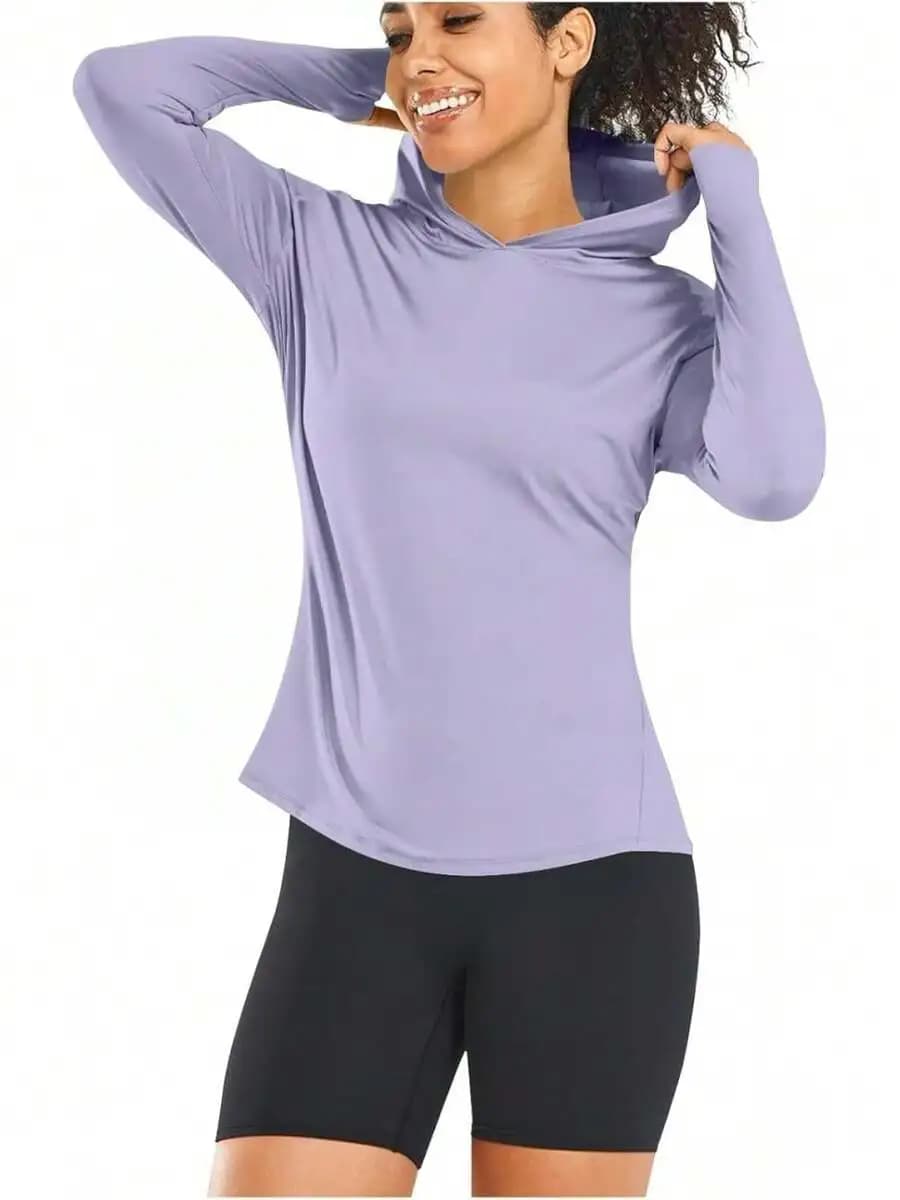 Giacca da donna con cappuccio per protezione solare / Abbigliamento per protezione solare / Abbigliamento a maniche lunghe per protezione solare / Indumento anti-UV / Costume da bagno leggero ad asciugatura rapida UPF (Blu)
