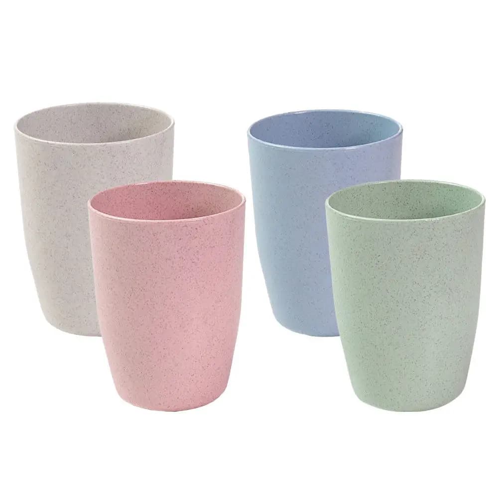 Set di 4 Bicchieri per Spazzolini in Paglia di Grano, Riutilizzabili e Infrangibili, Porta Spazzolini da Viaggio Multiuso