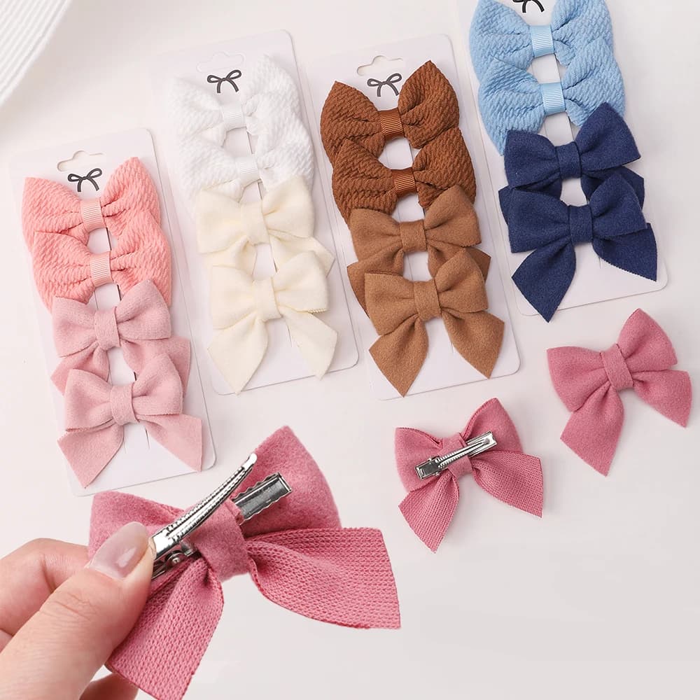 Set di 4 fermagli per capelli a tinta unita, graziosi fiocchi in nylon morbido fatti a mano, accessori per capelli alla moda per bambini