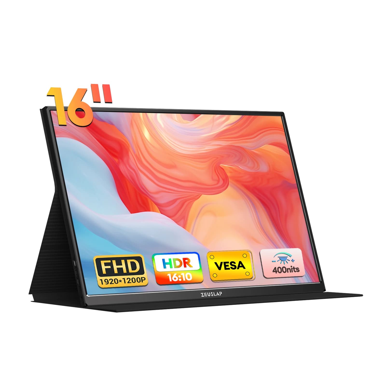 ZEUSLAP 16" Portable Monitor 100%sRGB 1200P IPS Screen Travel Gaming Computer Display for Steam Deck Laptop Switch PS4 PS5 Xbox