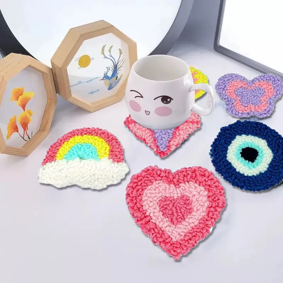 SDOYUNO Heat Rainbow Punch Needle Coaster Kit For Beginner Craft Gift Yarn Magic Needle For Embroidery 6pcs Set for Kitchen