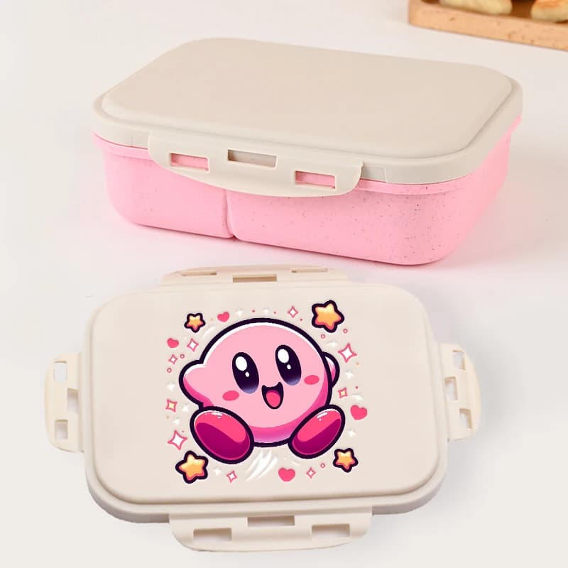 Lunch Box per Studenti di Game Kirby, Simpatici Contenitori Bento Cartoon per Bambini, Set da Tavola per Ragazze, Scuola, Ufficio, Contenitore Portatile per Cibo e Frutta