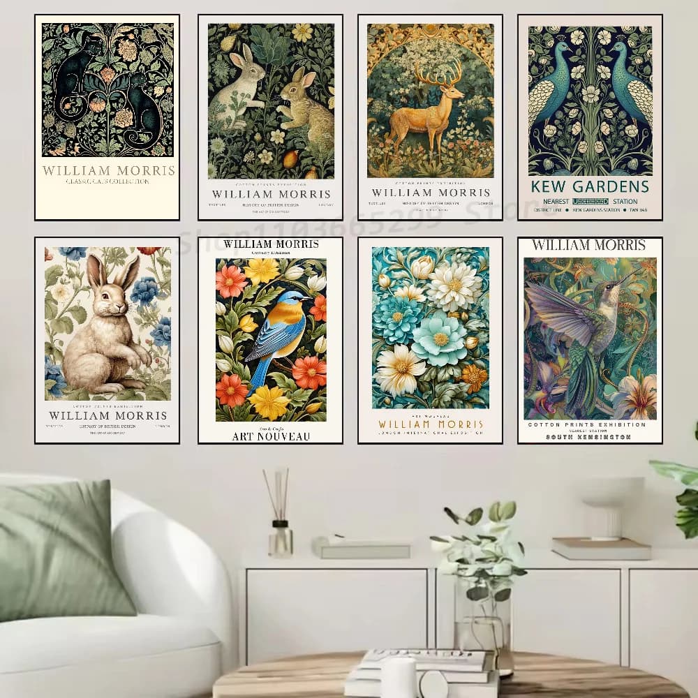 1pc William Morris Opere d'arte Albero della vita Gatti Poster Arte autoadesiva Adesivo di carta impermeabile Coffee House Bar Room Decorazione della parete