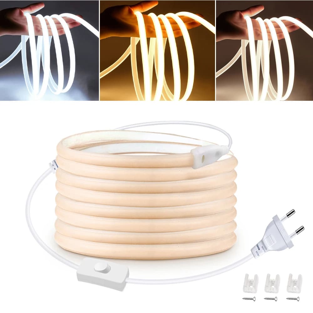 110V 220 V COB LED Strip Super Bright IP67 Waterproof Strip 288 LEDs/m 5 M10M 15 M 20 M 35 Meter 3000K 4000K with On/Off Switch