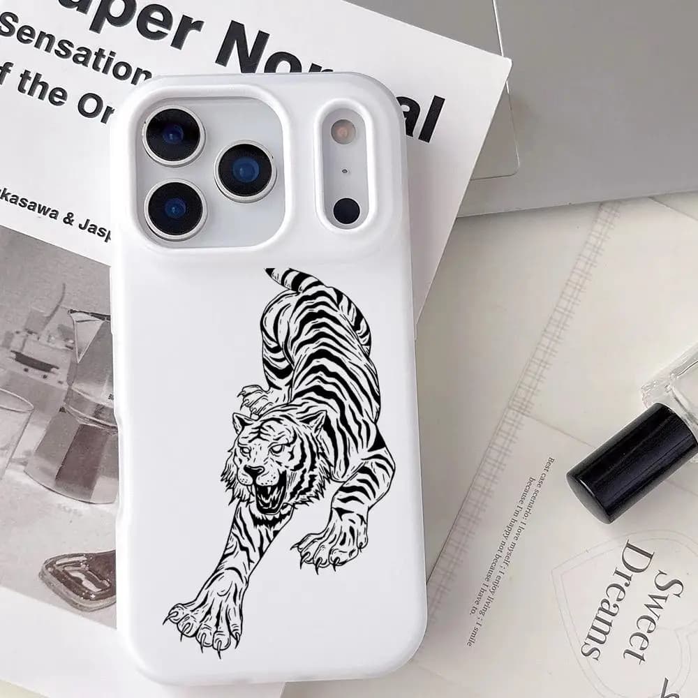 Custodia per telefono Fashion Cool Tiger per iPhone 11–17 Pro Max Plus Mini, trasparente in TPU morbido antiurto